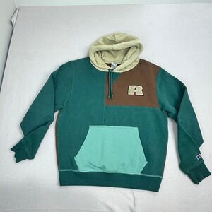 Russell Athletic Mens Colorblock Hoodie Green Brown Tan Chenille Logo Large